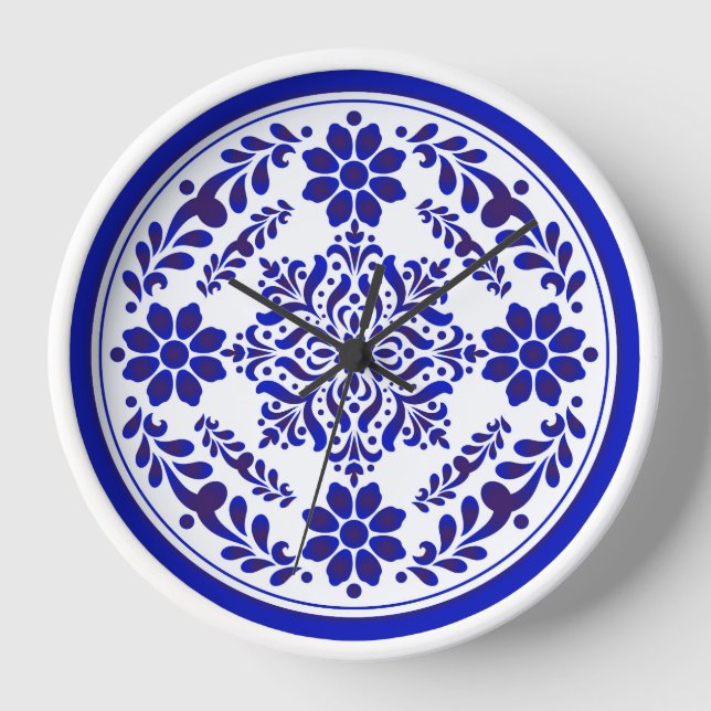 Reloj Talavera azul y blanca tres (Anverso)