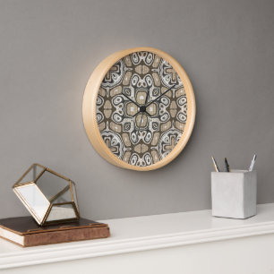Reloj Taupe Brown Gray Beige Hip Motif de Arte Bohemio