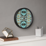 Reloj Taupe Verde azulado Aqua Turquoise Hip Bohemian Ba<br><div class="desc">Bonito azul verde azulado contemporáneo, azul turquesa acuático, verde oliva y mosaico de batik amarillo ocre. Motivos decorativos disponibles sobre una variedad de productos elegantes y accesorios y acentos de decoración casera a juego. Un diseño original para el decorador o para los amantes de la decoración de su dormitorio principal...</div>