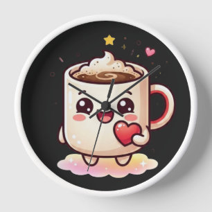 Reloj Taza de Chocolate Caliente Kawaii con Vector de Co