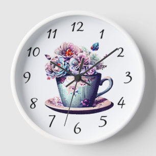 Reloj Taza de té antigua con flores vintage