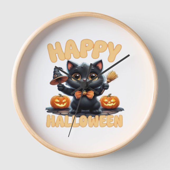 Reloj Tee de gato fantasma, camiseta de Halloween, imbéc (Anverso)