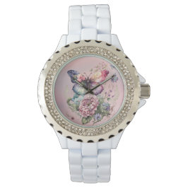 Reloj temático sobre mariposas y flores
