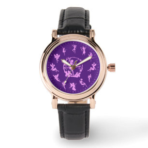 Reloj temático único de siluetas de hadas rosas