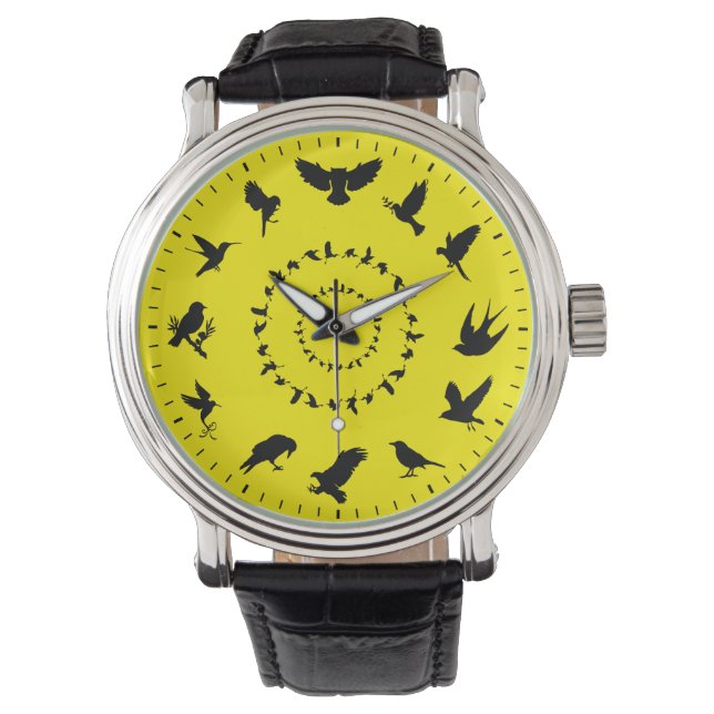 Reloj temático único de siluetas negras de aves si (Anverso)
