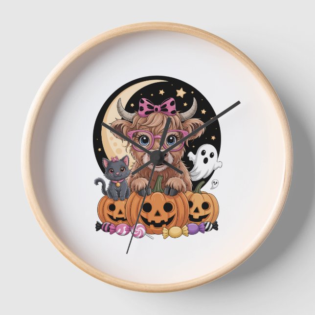 Reloj Temporada espeluznante de Highland Cow Halloween (Anverso)