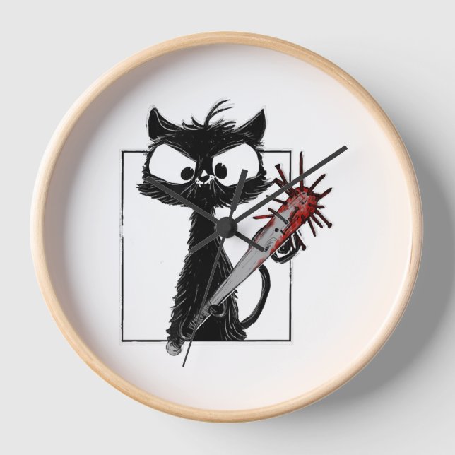 Reloj Terror de béisbol de gato negro de Halloween (Anverso)