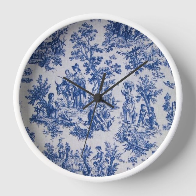 Reloj Tile de jouy azul y blanco elegante (Anverso)