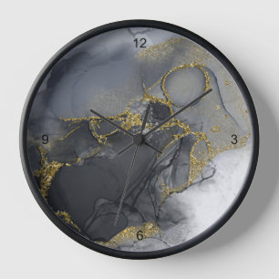 Reloj Tinta Malhumorada Carbón Dorado Abstracto ID988