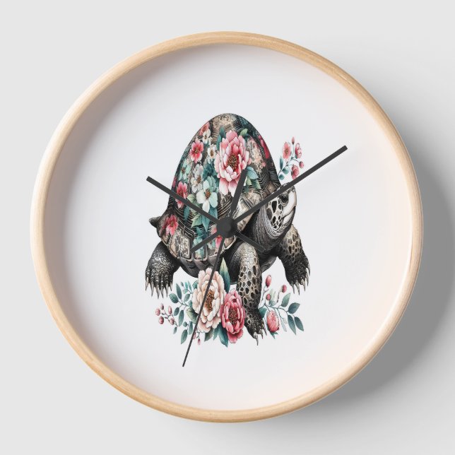 Reloj Tinta y tortuga de lavado con caparazón floral. (Anverso)