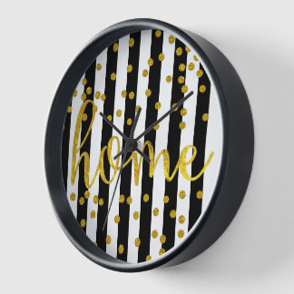 Reloj Tipografía cita raya blanca y negra de oro casera