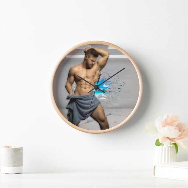 Reloj Toalla de hombre de SlipperyJoe rota pared de ladr (Hogar)