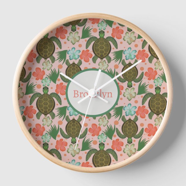 Reloj Tortuga marina e hibiscus Rubor Nursera floral ros (Anverso)