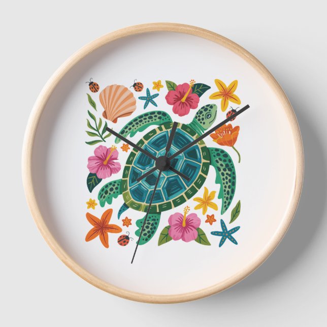 Reloj Tortuga marina floral de Boho (Anverso)