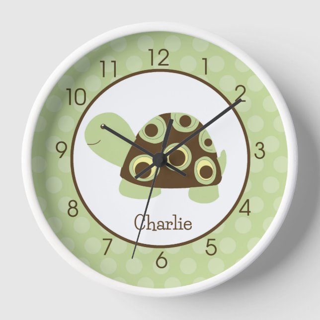 Reloj Tortuga Verde Morena Nursera Bebé Muro de niños (Anverso)