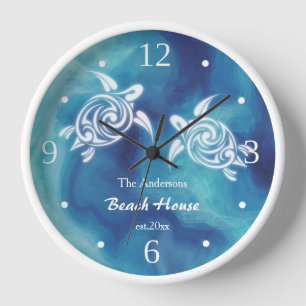 Reloj Tortugas blancas océano azul acuarela Textos de la