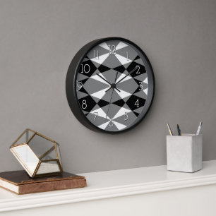 Reloj Triángulo blanco negro retro cuadrado patrón mosai