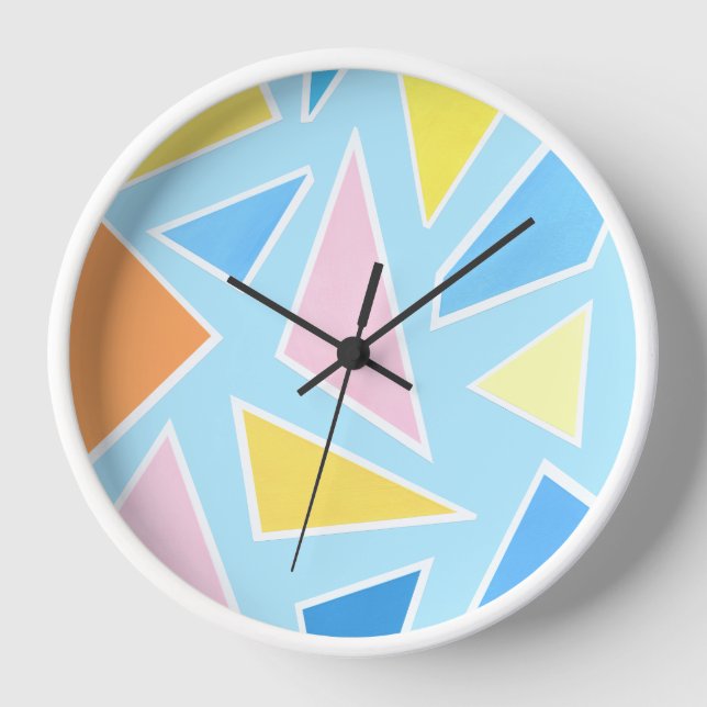 Reloj Triángulos Pastel en azul pálido (Anverso)