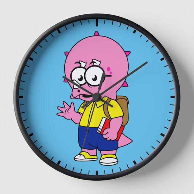 Reloj Triceratops Con Mochila Y Libro De Texto. (Anverso)