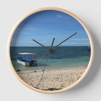 Reloj Tropical Blue Ocean Beach & Boat:Summer Wall Clock