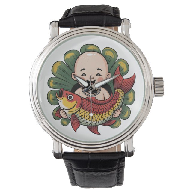 Reloj | Un chico lindo con un Koi afortunado (Anverso)