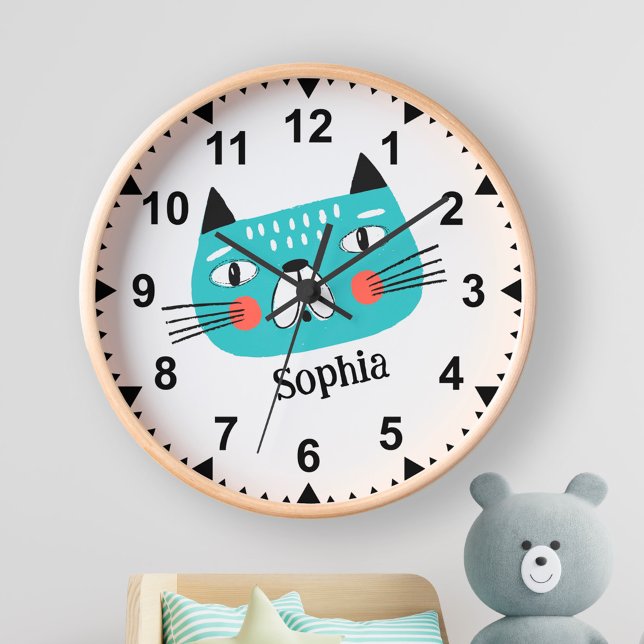 Reloj Un gato gracioso para la guardería infantil (funny kitten clock for kids with name)
