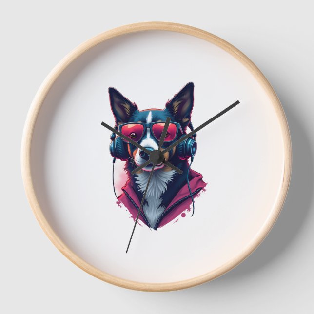 Reloj Un perro habu llevando gafas de sol y audífonos (Anverso)