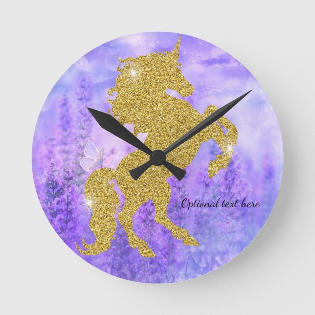 Reloj unicornio morado y dorado Purpurina (Anverso)