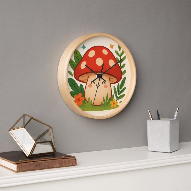 Reloj Unique Illustrated Mushroom Home Decor Clock (Oficina)