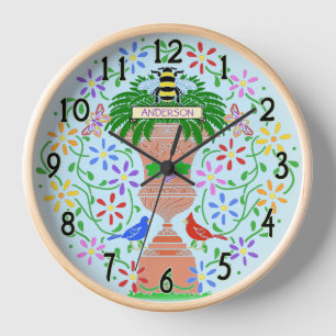 Reloj Urn de flor de esténcil con abeja y Personalizado 