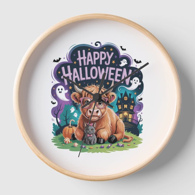 Reloj Vaca de Halloween Cute Highland (2) (Anverso)