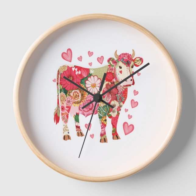 Reloj Vaca floral, diseño de vaca dulce (Anverso)