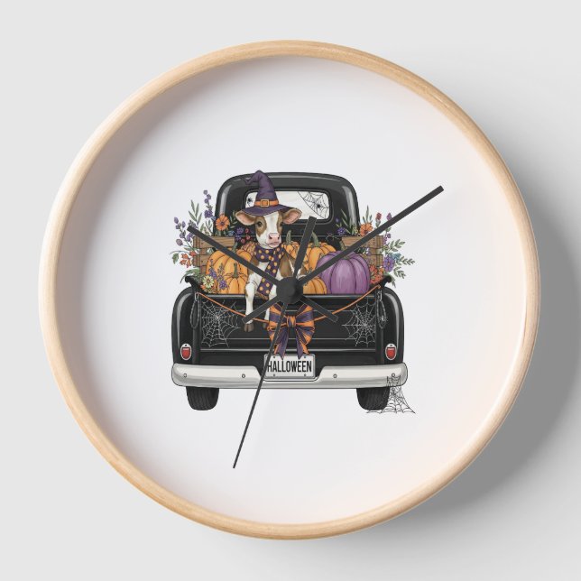 Reloj Vaca Highland de Halloween con camión (Anverso)