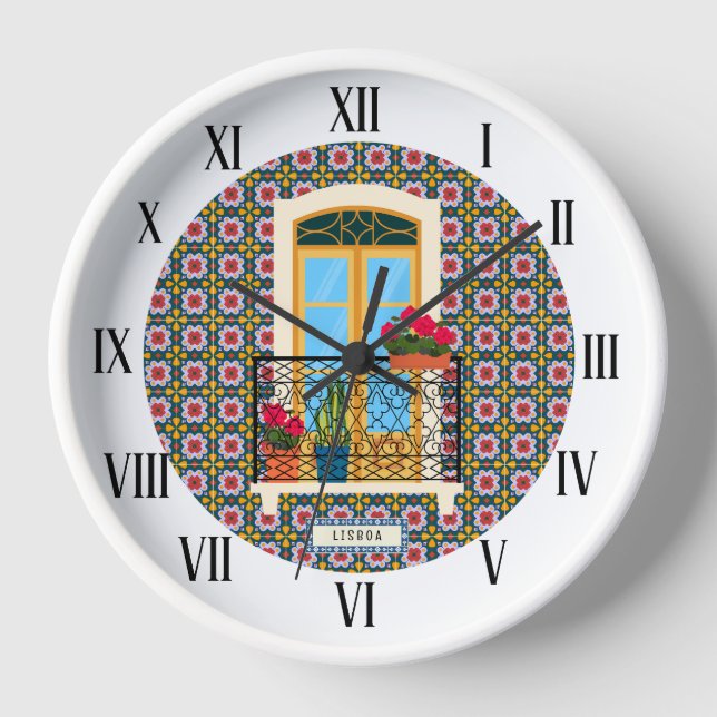 Reloj Ventana de la casa de Lisboa con plantas y azulejo (Anverso)