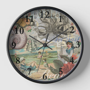 Reloj verano playa vintage pulpo antigüedades vela