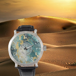 Reloj Verde azulado con aspecto de mármol de oro p