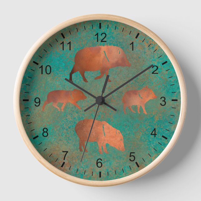Reloj Verde azulado de cobre de la familia Javelina Cute (Anverso)
