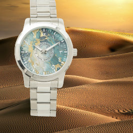 Reloj verde azulado de mármol de oro - Pulsera de 