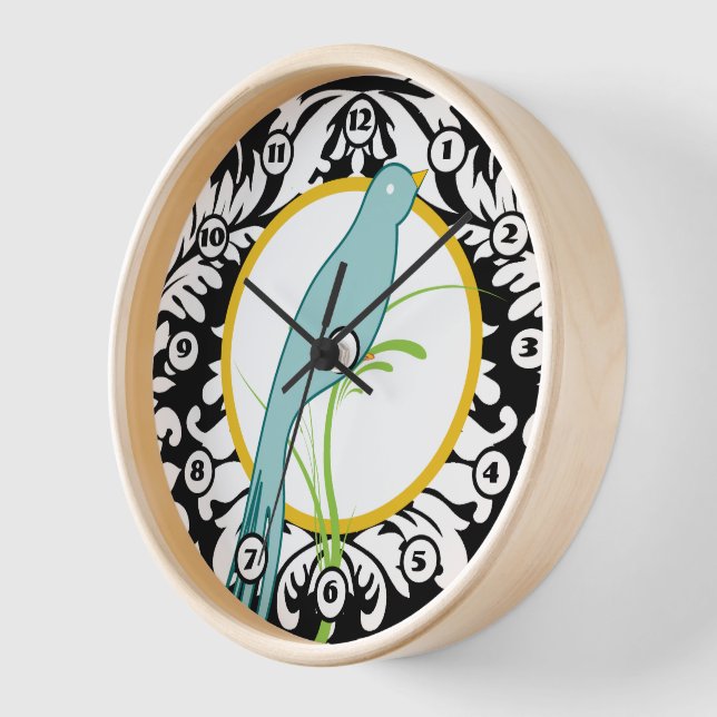 Reloj Verde azulado de pájaro amarillo blanco de l (Ángulo)