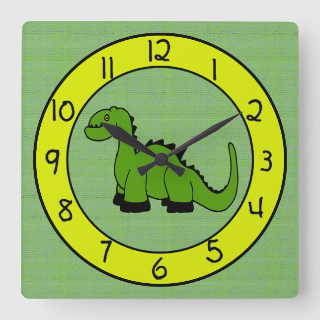 Reloj verde de pared de dinosaurios para niños (Anverso)