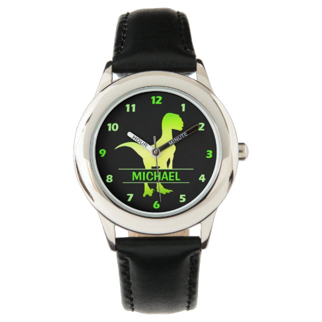 Reloj verde de velocidad de dinosaurios personaliz (Anverso)