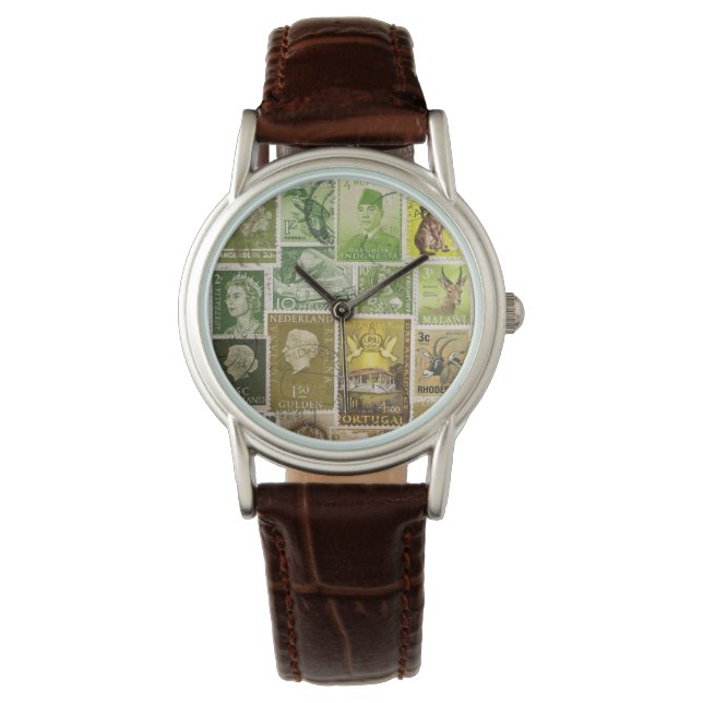 Reloj verde marrón, arte del collarín de sellos de (Anverso)