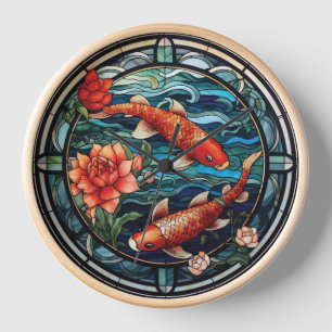 Reloj Vidrio Manchado estilo asiático Koi Fish y Camelli