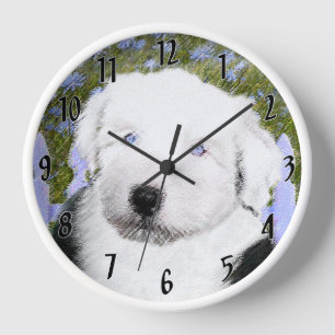 Reloj Viejo perro pastor inglés con pintura de cachorros