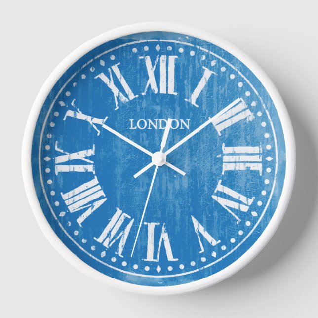 Reloj Vintage Clock Roman Numerals Blue White (Anverso)