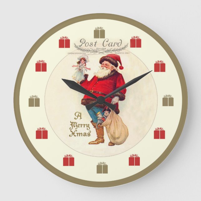 Reloj vintage de Navidad - Santa con muñeca (Anverso)