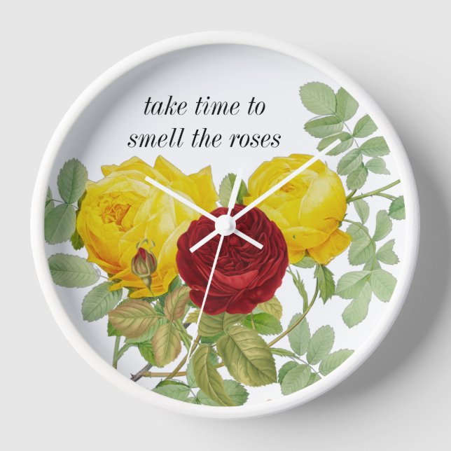 Reloj Vintage Design Rosas Rojas Amarillas (Anverso)