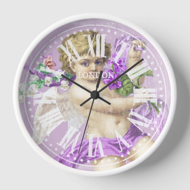 Reloj vintage números romanos Cherub púrpura (Anverso)