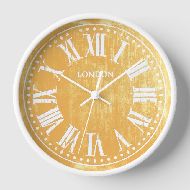Reloj vintage números romanos dorado blanco (Anverso)