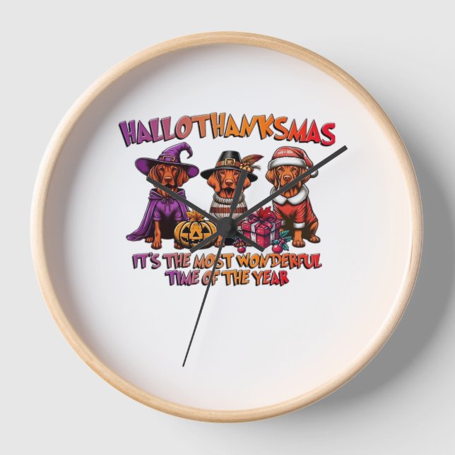 Reloj Vizsla Halloween Navidades del Día de Acción de Gr (Anverso)